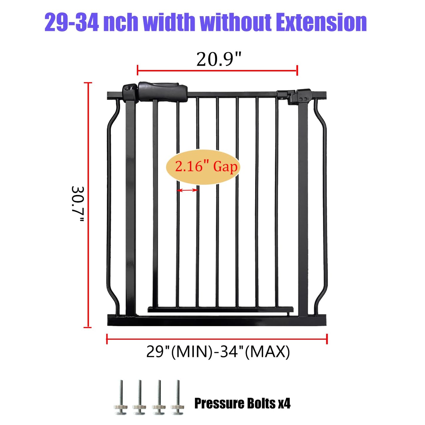 Walk Through Baby & Dog Gate 29-34 Inch, Tension Mounted No Drilling, Indoor Safety Gate for Stairs