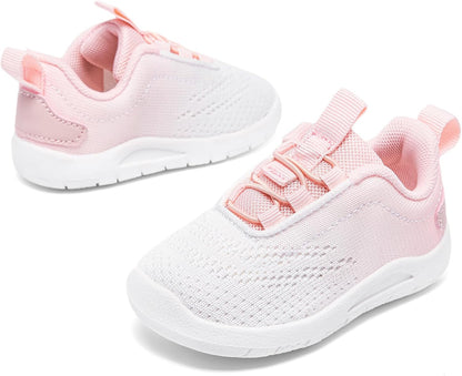 MORENDL Toddler Slip On Sneakers Baby Walking Shoes Non-Slip Breathable Unisex Pink Mesh Lace-Up