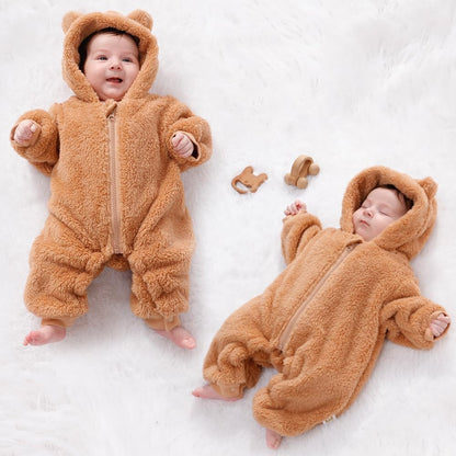 UVIPC Baby Newborn Bear Outfit Fleece Snowsuit Winter Clothes Hooded Jumpsuit Romper for Baby boy