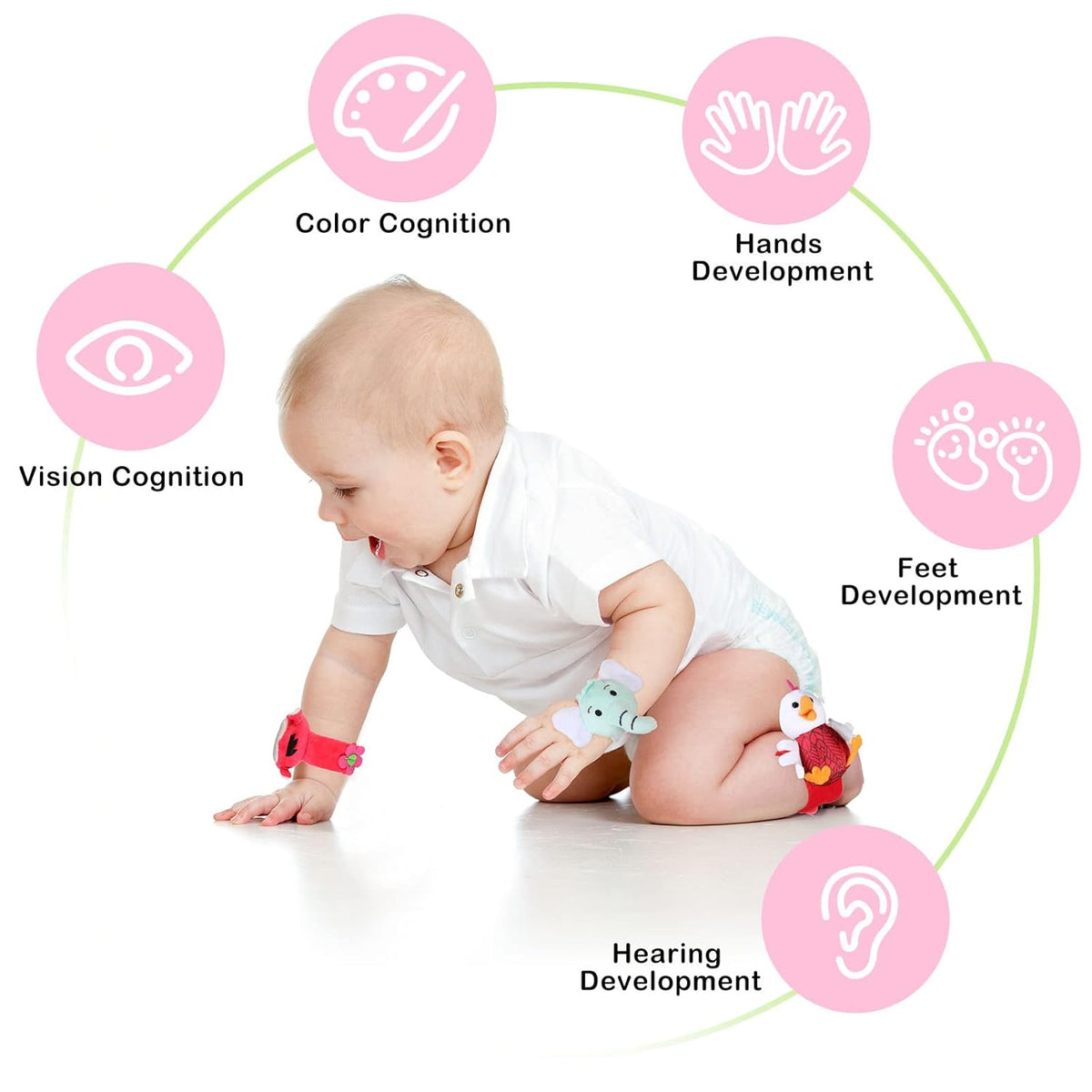 4 Pieces Baby Wrist Rattles Animal Pattern Newborn Foot Rattles Toy for 0-12 Months Babies Boy Girl