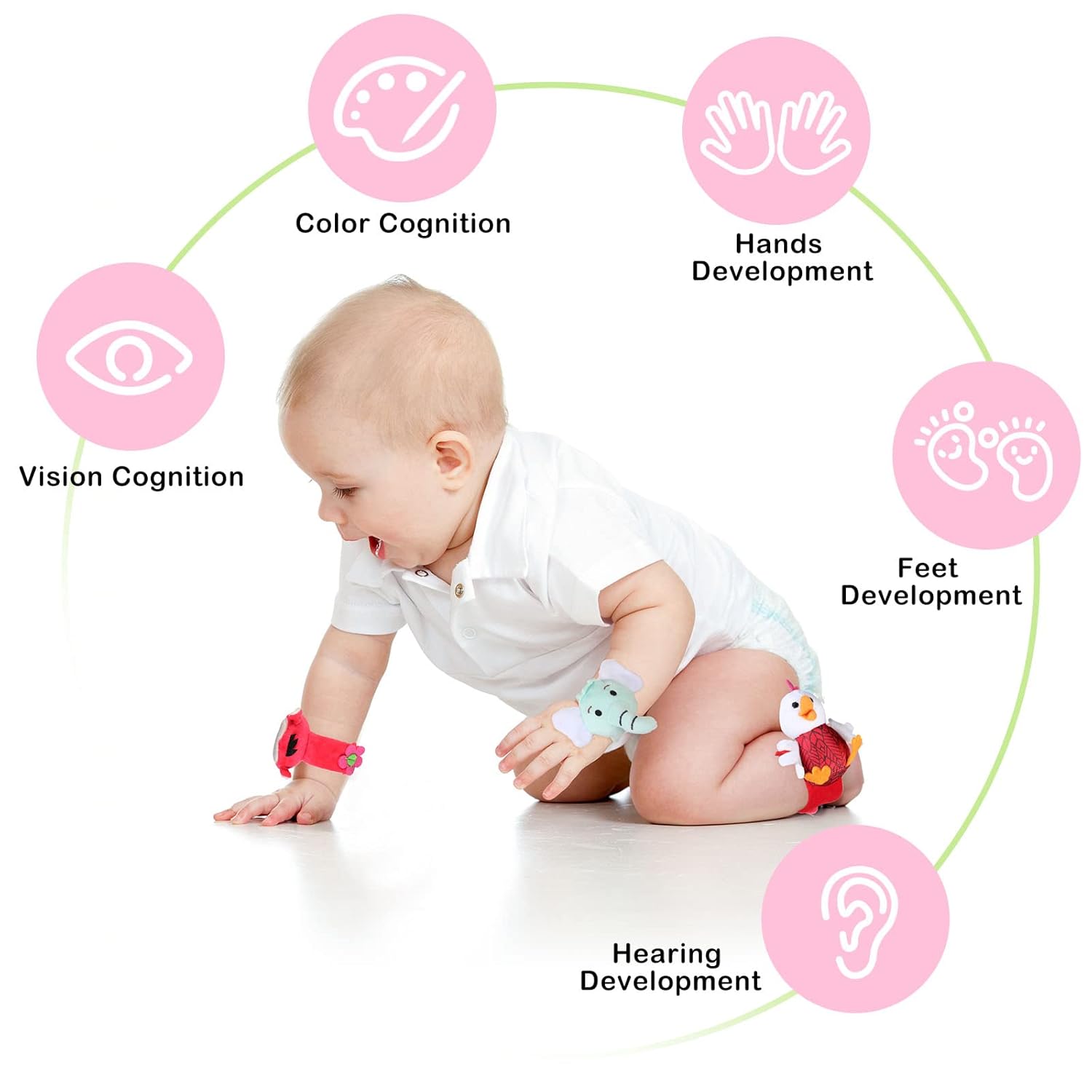 4 Pieces Baby Wrist Rattles Animal Pattern Newborn Foot Rattles Toy for 0-12 Months Babies Boy Girl