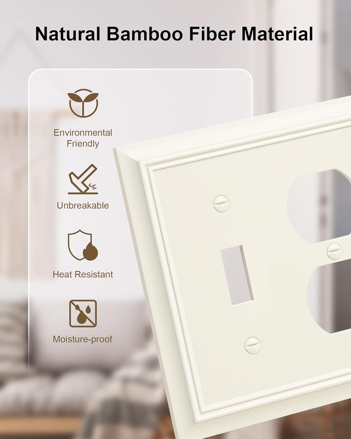 2-Pack Combo Toggle/Duplex Light Switch Cover Plate, Light Almond Outlet Cover Plate, Natural