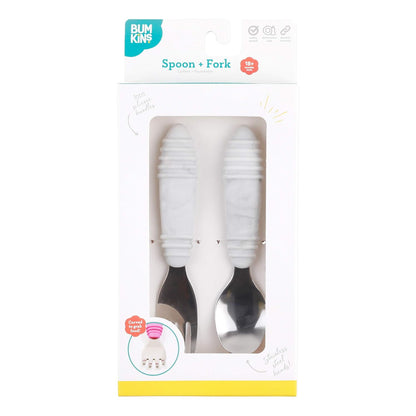 Bumkins Toddler Utensils, Kids Size Fork and Spoon Set, Silicone and Stainless-Steel Training
