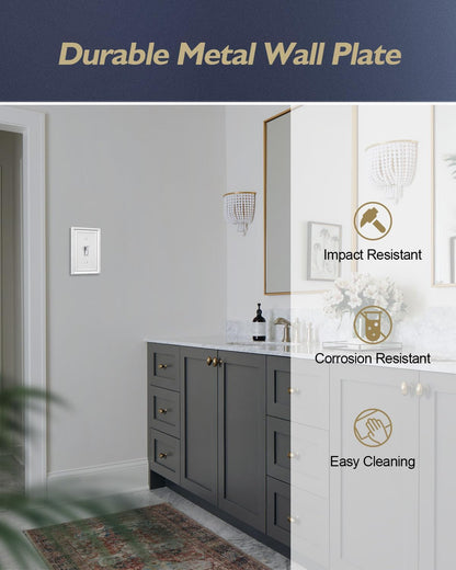 4-Pack Single Toggle Wallplate, White Light Switch Cover Plate, Metal Switch Plate Covers
