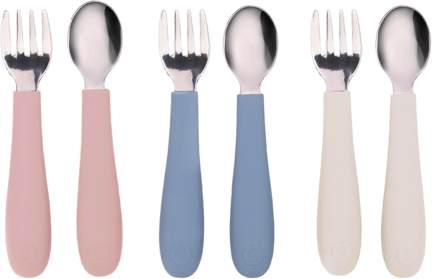 WeeSprout Toddler Utensils, 3 Forks & 3 Spoons, 18/8 Stainless Steel & Food Grade Silicone, Thick