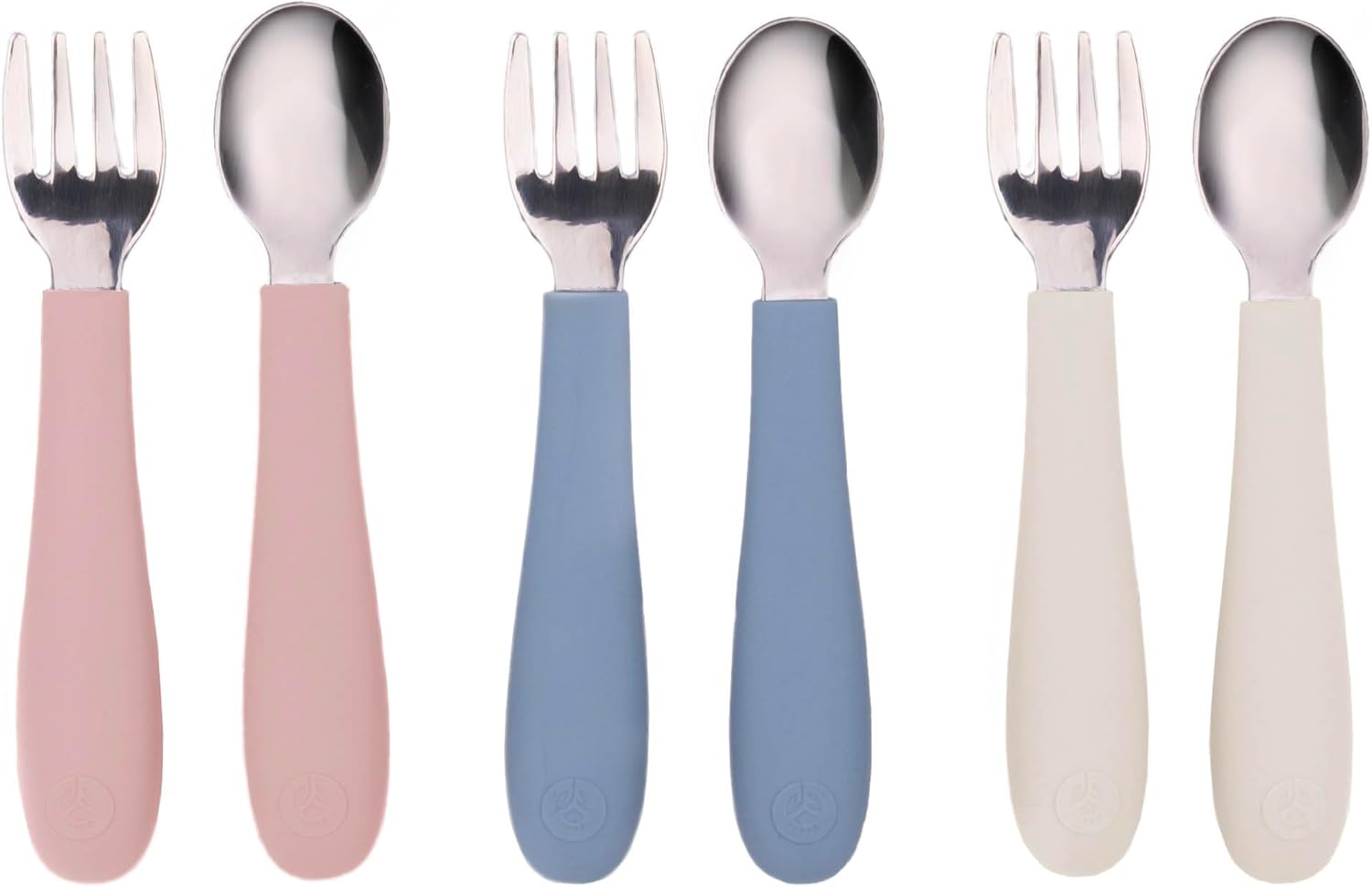 WeeSprout Toddler Utensils, 3 Forks & 3 Spoons, 18/8 Stainless Steel & Food Grade Silicone, Thick