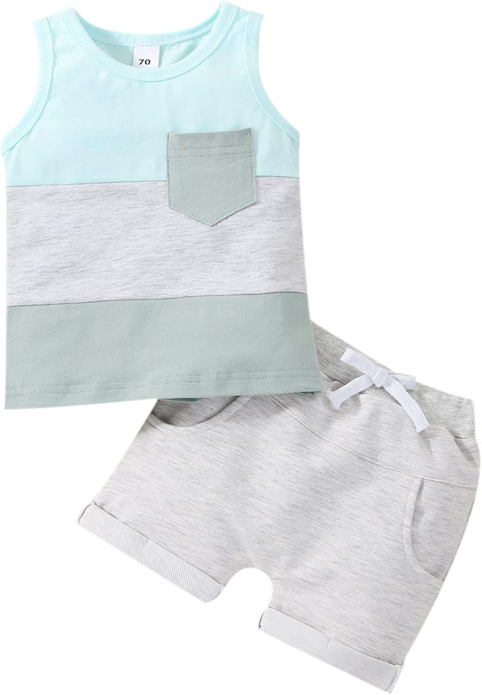 Kupretty Baby Boy Summer Clothes Sleeveless Tank Tops Vest T-Shirt + Casual Shorts Toddler Outfits