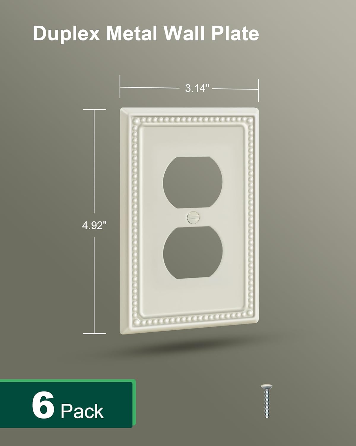 6-Pack Duplex Outlet Cover Plate, Light Almond Metal Wall Plates for Electrical Outlets, 1 Gang