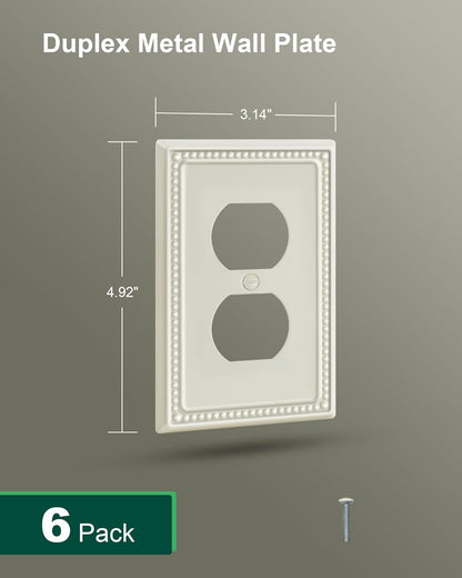 6-Pack Duplex Outlet Cover Plate, Light Almond Metal Wall Plates for Electrical Outlets, 1 Gang