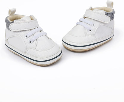 SOFMUO Baby Boys Girls High Top Ankle PU Leather Sneakers Soft Rubber Sole Infant Moccasins Newborn