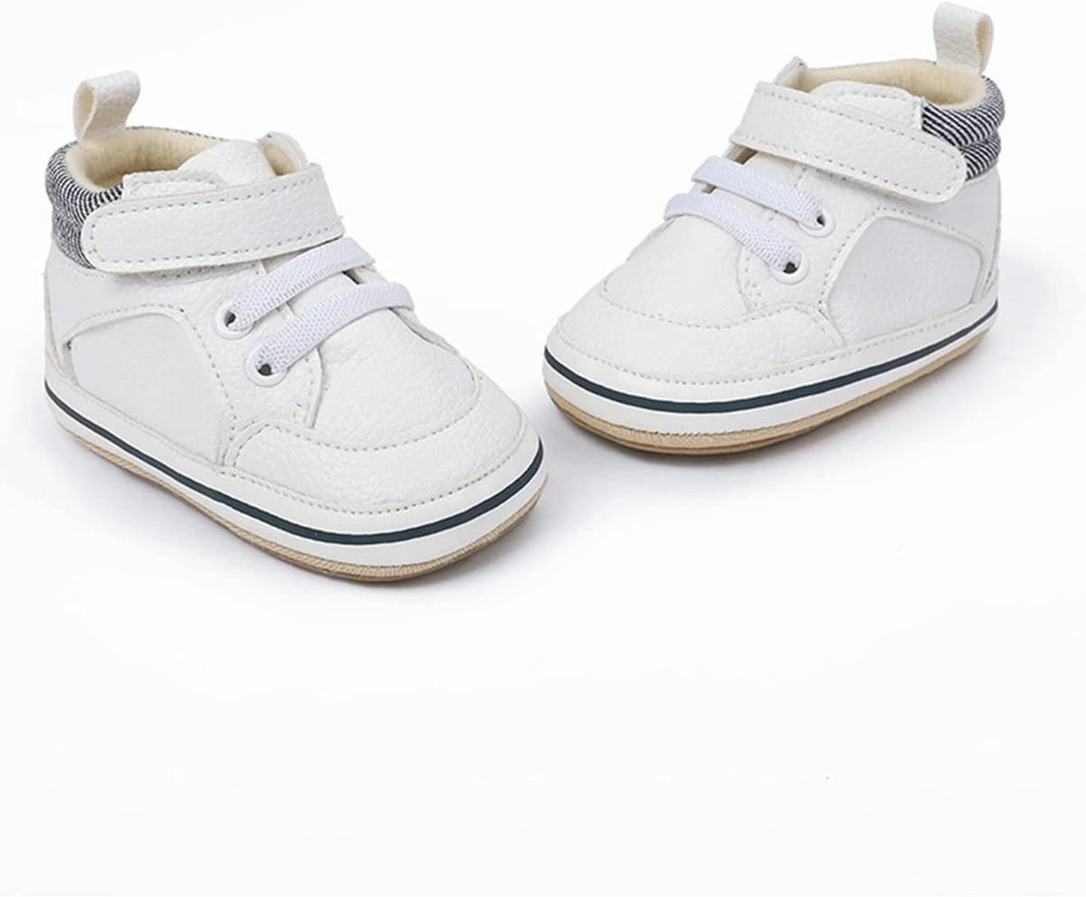 SOFMUO Baby Boys Girls High Top Ankle PU Leather Sneakers Soft Rubber Sole Infant Moccasins Newborn