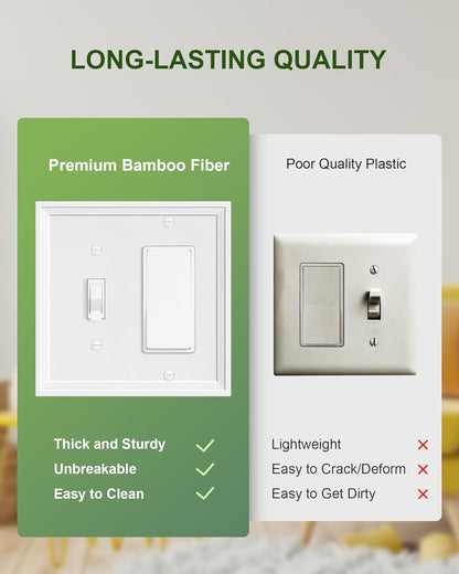 2-Pack Combo Toggle/Decorator Light Switch Cover Plate, White Decorative Electrical Outlet Covers