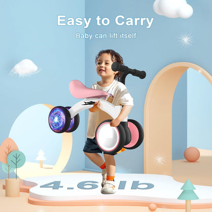 Colorful Lighting Baby Balance Bike Toys for 1 Year Old Girl Gifts, 10-36 Month Toddler Balance