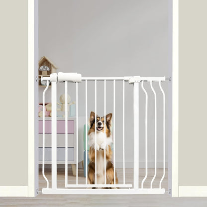 Auto Close Baby & Dog Gate 34-38.5 Inch, Tension Safety Gate Indoor, White Metal, Walk-Through