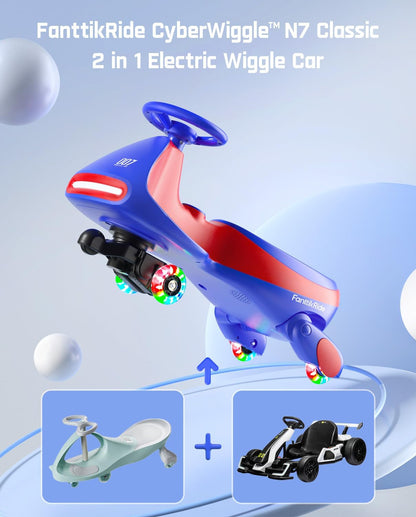 FanttikRide 6V N7 Classic Electric Wiggle Car with Pedal, Rechargeable Battery, Ride on Toys, Swing