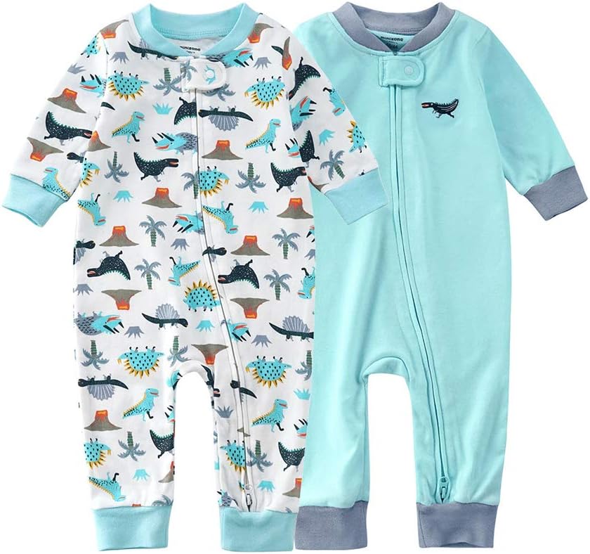 Teach Leanbh Baby 2-Pack Footless Pajamas Cotton Long Sleeve Printing 2 Way Zipper Romper Jumpsuit