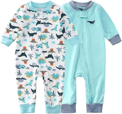 Teach Leanbh Baby 2-Pack Footless Pajamas Cotton Long Sleeve Printing 2 Way Zipper Romper Jumpsuit