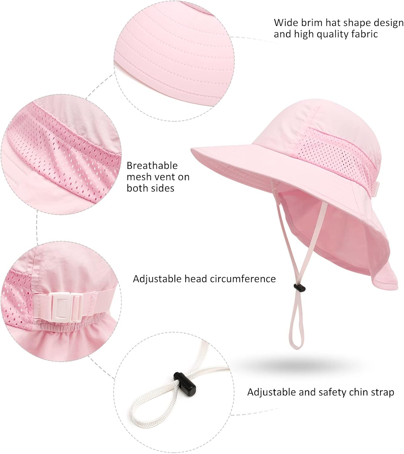 CHUNG Baby Sun Protection Hat Summer Toddler Adjustable UPF 50+ Wide Brim Neck Flap Beach Caps Boys