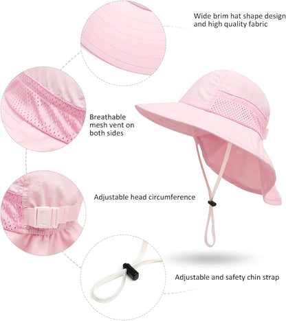 CHUNG Baby Sun Protection Hat Summer Toddler Adjustable UPF 50+ Wide Brim Neck Flap Beach Caps Boys