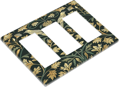 Light Switch Covers William Morris Vintage Botanical Birds Golden Green Leaves 3 Gang Rocker
