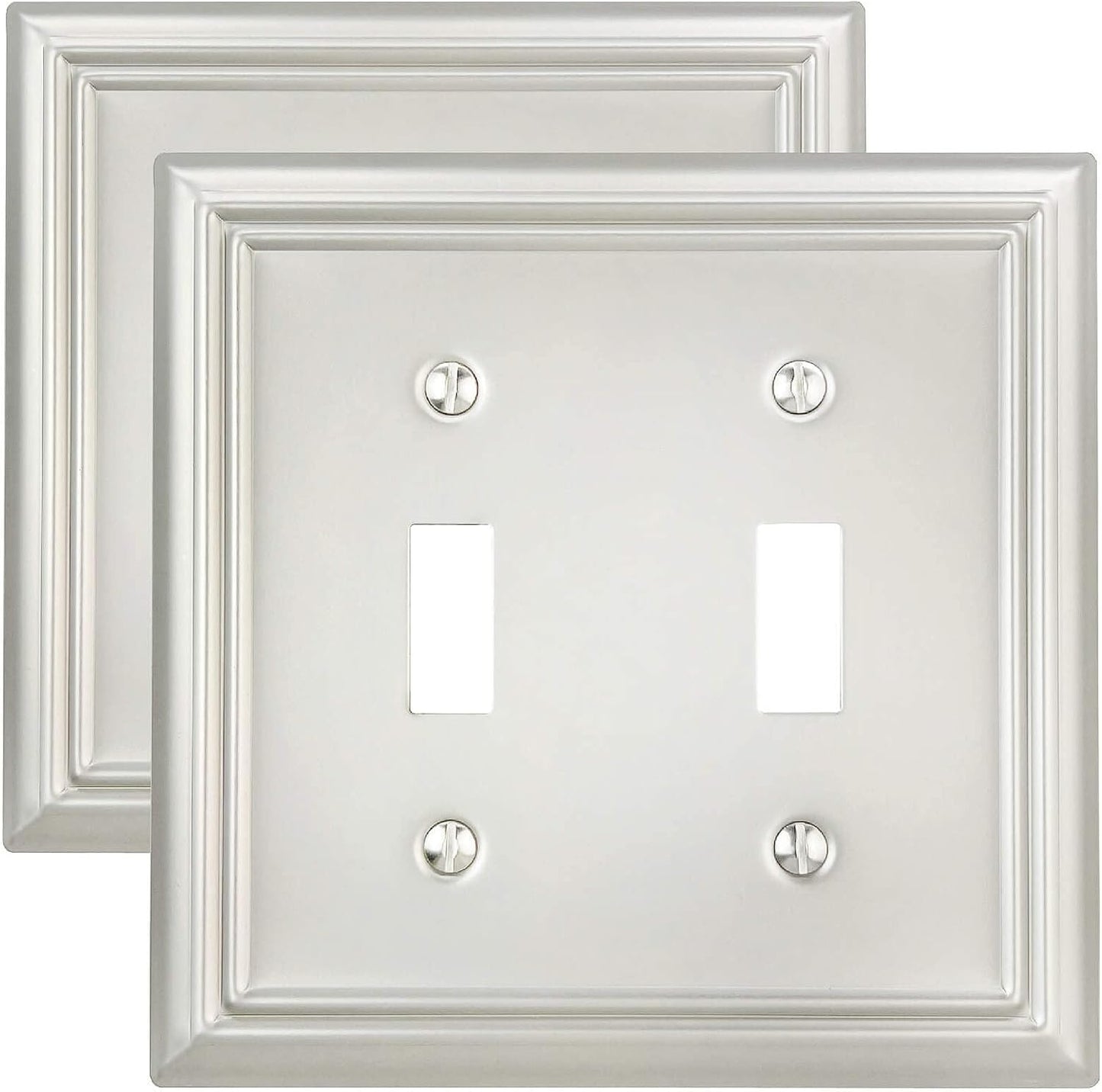 2-Pack Double Toggle Wall Plate, Metal Switch Plate Cover, Satin Nickel Light Switch Cover