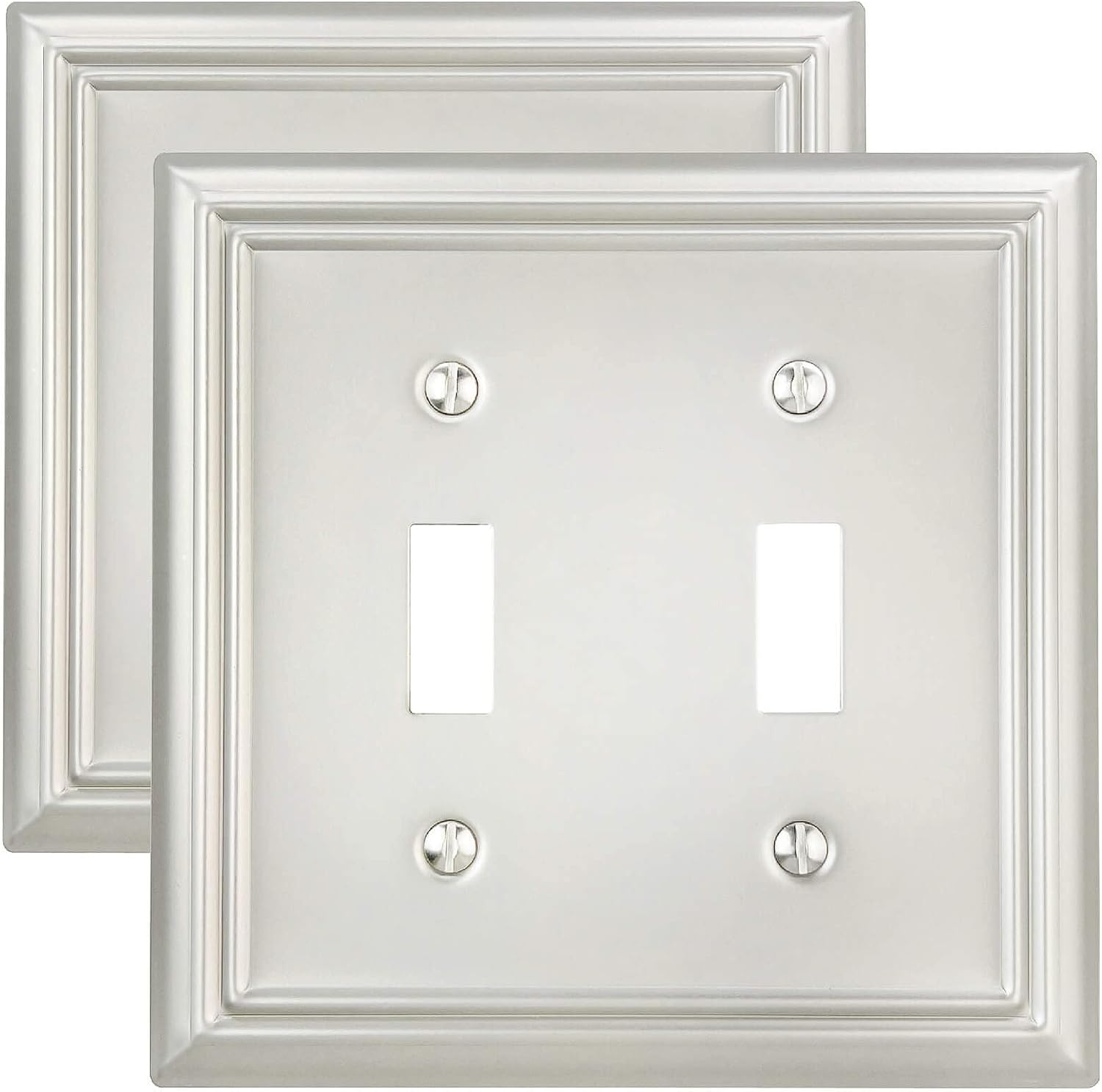 2-Pack Double Toggle Wall Plate, Metal Switch Plate Cover, Satin Nickel Light Switch Cover