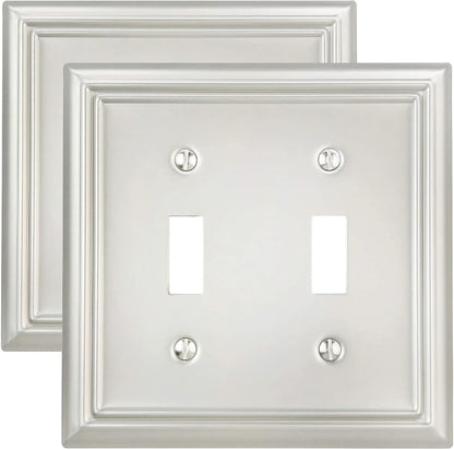 2-Pack Double Toggle Wall Plate, Metal Switch Plate Cover, Satin Nickel Light Switch Cover