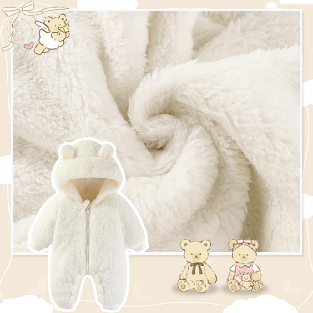 UVIPC Baby Newborn Bear Outfit Fleece Snowsuit Winter Clothes Hooded Jumpsuit Romper for Baby boy