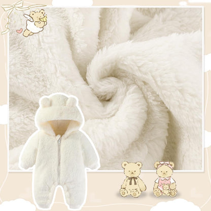 UVIPC Baby Newborn Bear Outfit Fleece Snowsuit Winter Clothes Hooded Jumpsuit Romper for Baby boy