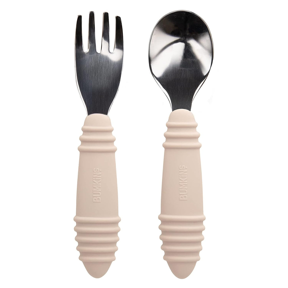 Bumkins Toddler Utensils, Kids Size Fork and Spoon Set, Silicone and Stainless-Steel Training