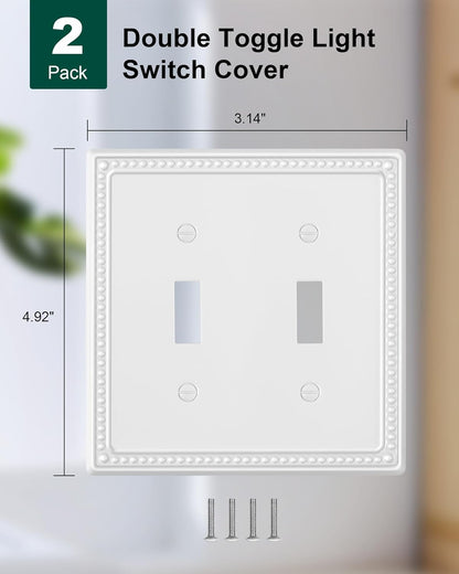 2-Pack Double Toggle Light Switch Cover Plate, Pearls Decorative Dual Switch Plate Covers, Pure