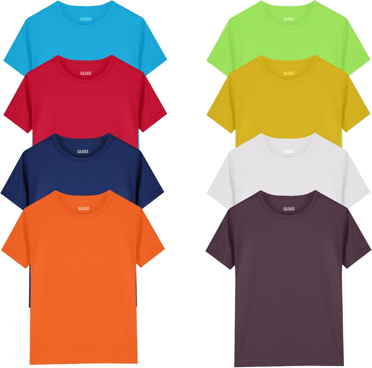 8 Pack Boys Kids Youth Mesh Athletic Quick Dry T Shirts Short Sleeve Moisture Wicking Tee Shirts