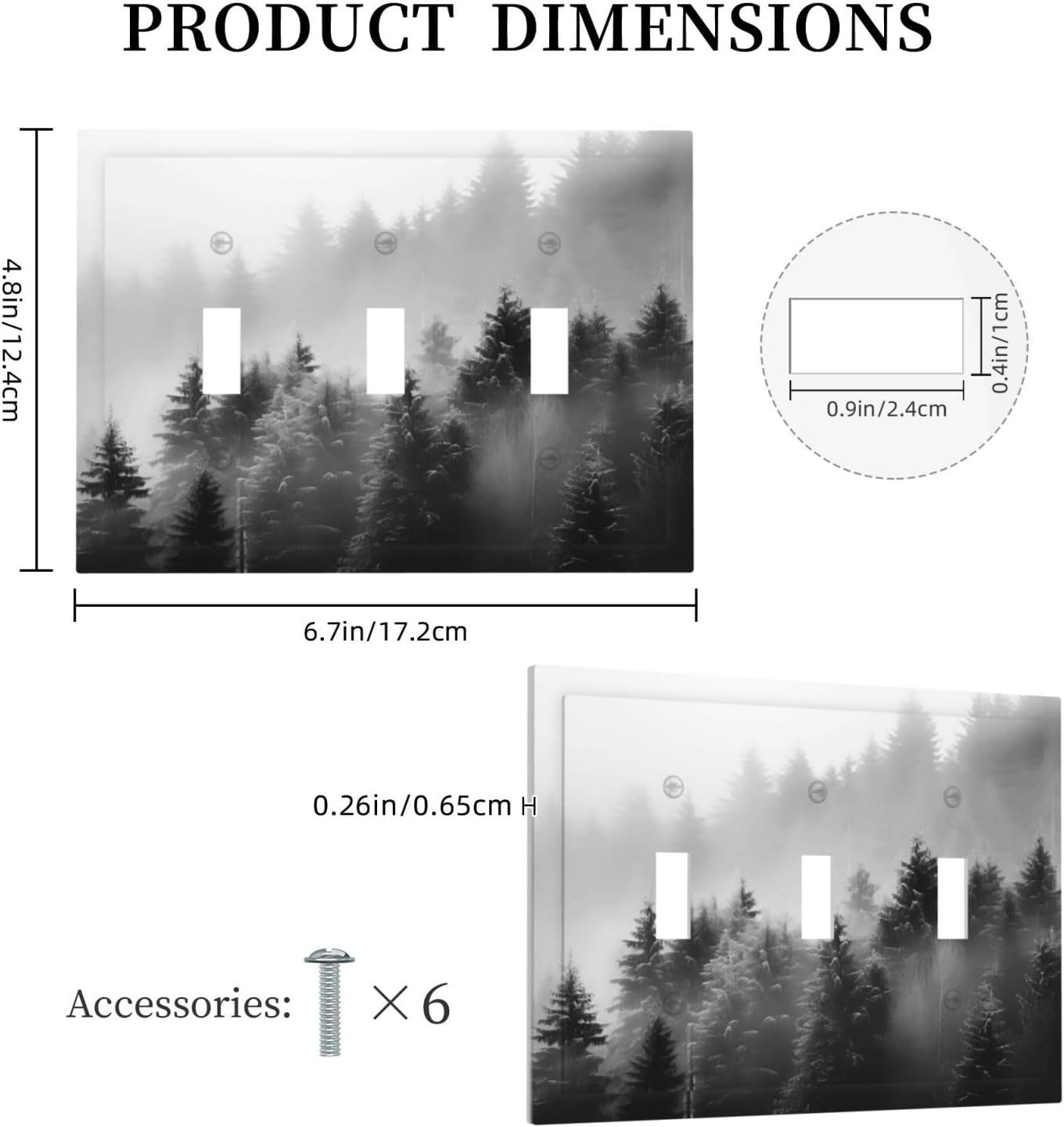 Foggy Forest Natural Scenery Retro Tree Pine Decorative Switch Plates 3 Gang Wall Plate Triple