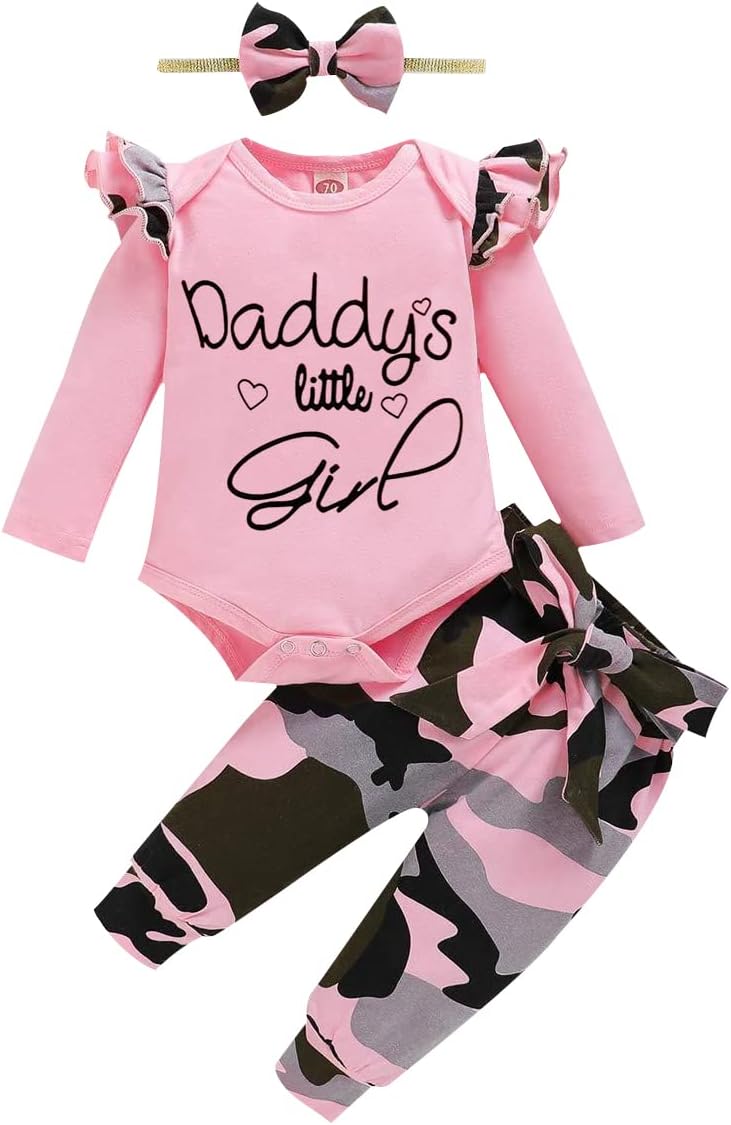 Newborn Baby Girl Clothes, Infant Girl Outfits Long Sleeve Ruffle Romper + Floral Pants + Headband