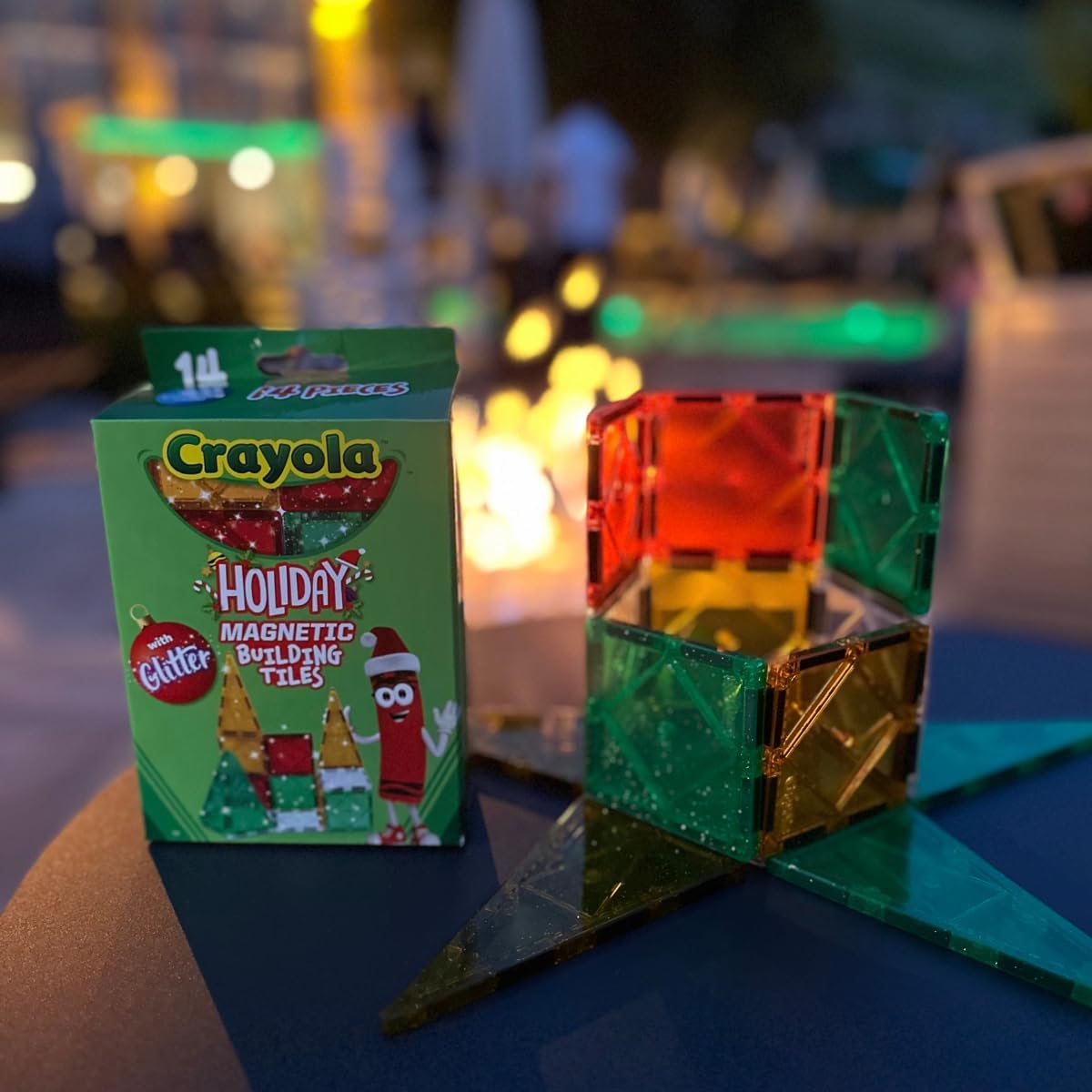 CreateOn Crayola Holiday Glitter Magnetic Tiles, Building Set for Kids, Magnetic Building Toys for