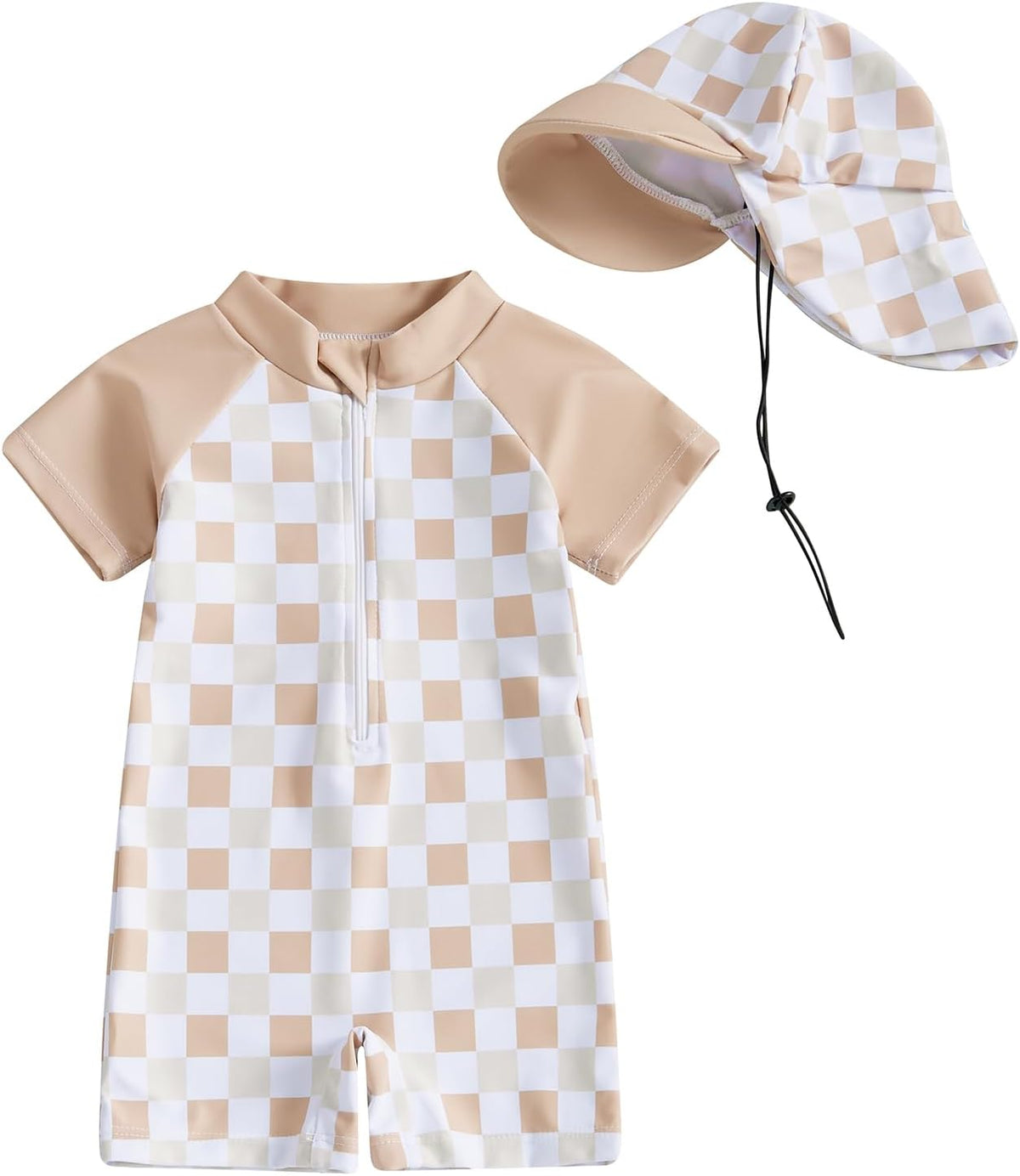 MAYUMMPY Baby Boys Girls Swimwear Casual Zipper One Pieces Rash Guard Swimsuit and Hat Beachwear