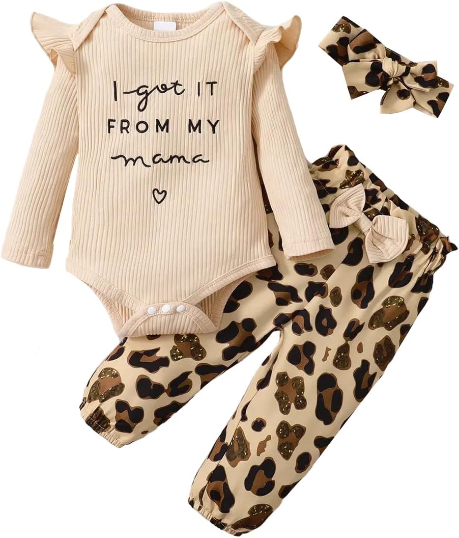 Newborn Baby Girl Clothes, Infant Girl Outfits Long Sleeve Ruffle Romper + Floral Pants + Headband