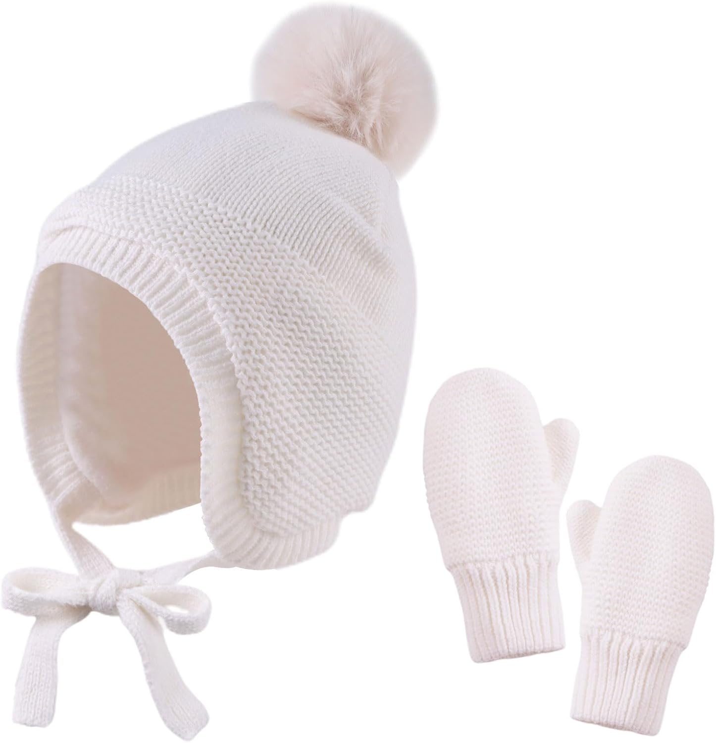 Basic Winter Baby Beanie Gloves Boys Girls Knitted Hat Pompom Kids Earflap Hats Warm Infant Toddler