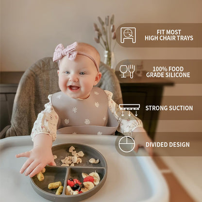 Moonkie Suction Plates for Baby | 100% Silicone BPA-Free Baby Plates with Lids and Food Cover |