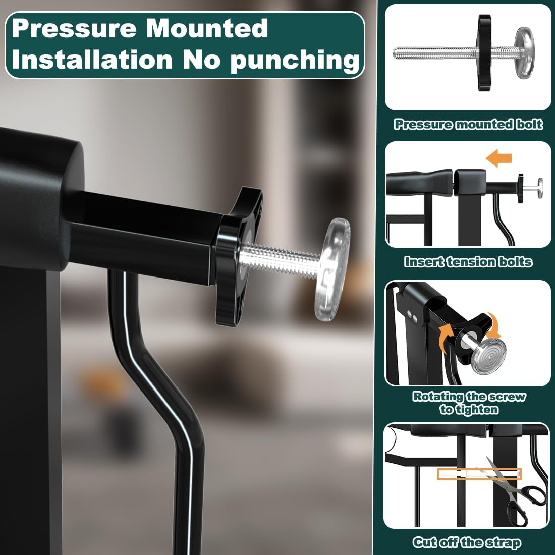 53.1-62.5 Inch Extra Wide Baby Gate, Pressure Mounted Dog Gate Indoor, Walk Thru Pet Gate for Cat