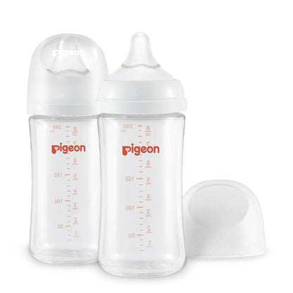 Pigeon Glass Nursing Bottle Wide Neck, Anti-Colic, Streamlined Body, Natural Feel, Easy to Clean