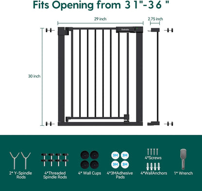 BABELIO Baby Gate for Doorways and Stairs, 31-36" Pet Gate with Wide Walk Thru Door and Lock
