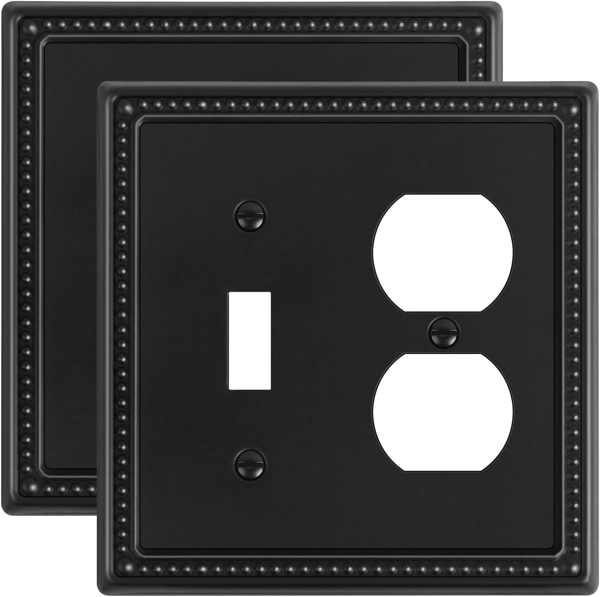 2-Pack Combo Toggle/Duplex Light Switch Cover Plate, Black Metal Wall Outlet Cover Plate