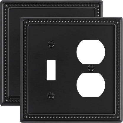 2-Pack Combo Toggle/Duplex Light Switch Cover Plate, Black Metal Wall Outlet Cover Plate