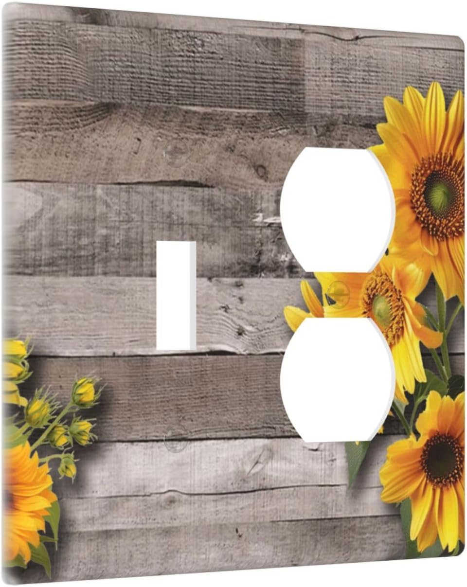 Sunflower Rustic Brown Gray Wood Wallplates 1 Toggle 1 Duplex Switch Plate Electrical GFCI