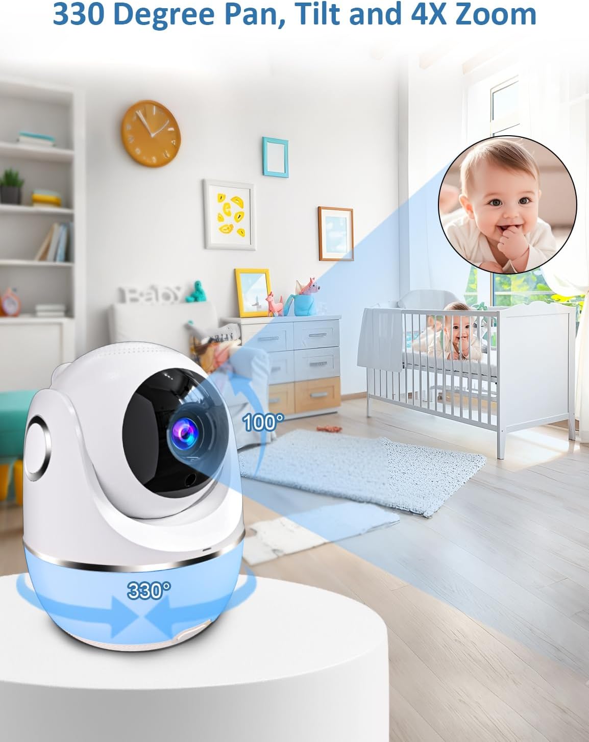 Baby Monitor, 5'' Screen with 32 Hours 5000mAh Battery, Pan-Tilt-Zoom Video 1080P Baby Monitor with