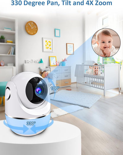 Baby Monitor, 5'' Screen with 32 Hours 5000mAh Battery, Pan-Tilt-Zoom Video 1080P Baby Monitor with