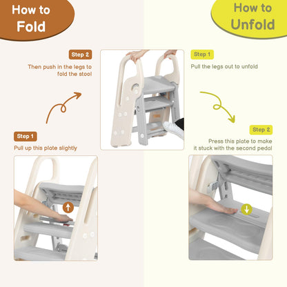 Onasti Foldable Step Stool for Bathroom Sink, Adjustable 3 Step Stool for Kids Toilet Potty