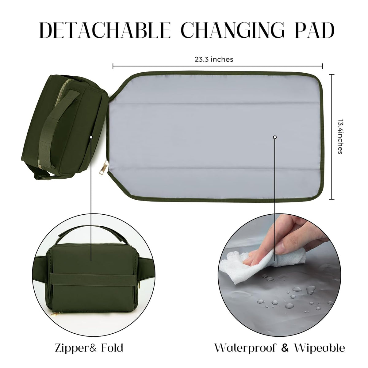 printe Small Diaper Bag with Portable Changing Pad, Crossbody Diaper Pack with Wipes Pocket, Women