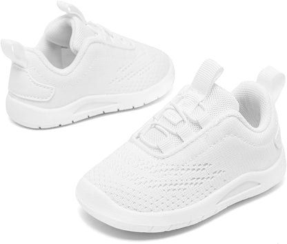 MORENDL Toddler Slip On Sneakers Baby Walking Shoes Non-Slip Breathable Unisex Pink Mesh Lace-Up